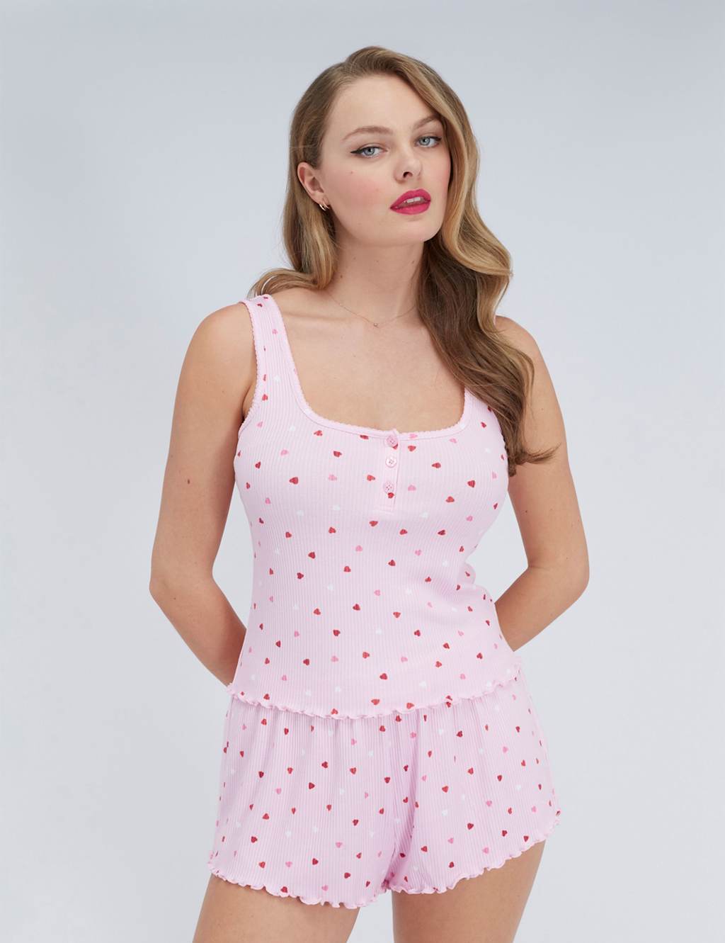 Boux Avenue Women's Valentines Ribbed Heart Print Shortie Set - 10 - Pink Mix - Available at M&S