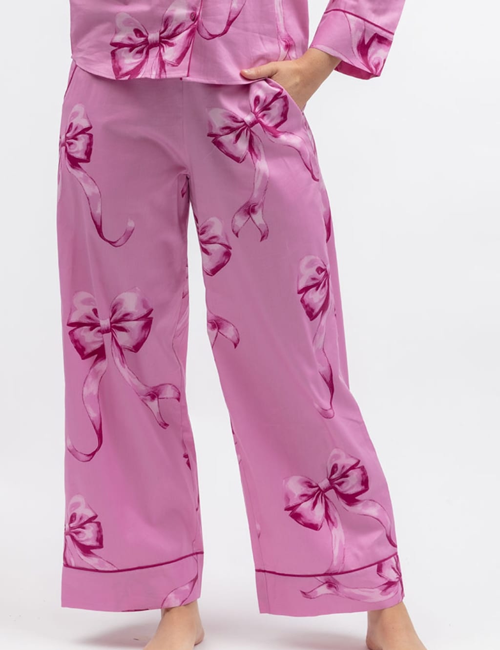 Cyberjammies Women's Cotton Modal Bow Print Pyjama Bottoms - 10 - Pink Mix - Available at M&S