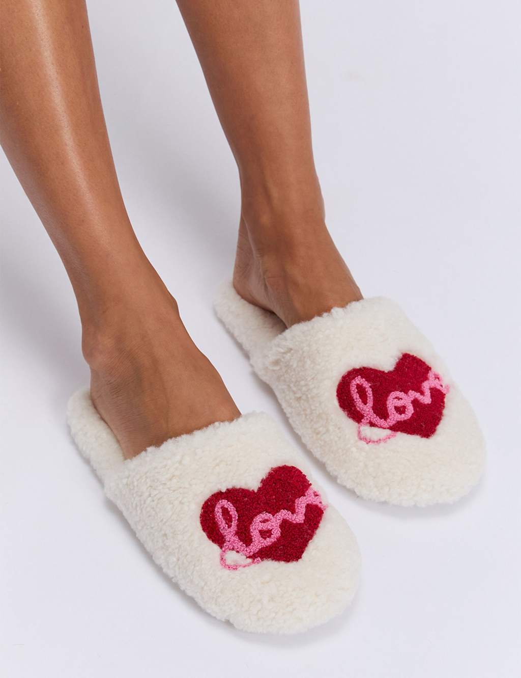 Boux Avenue Women's Valentines Love Borg Mule Slippers - 38 - Ivory Mix - Available at M&S