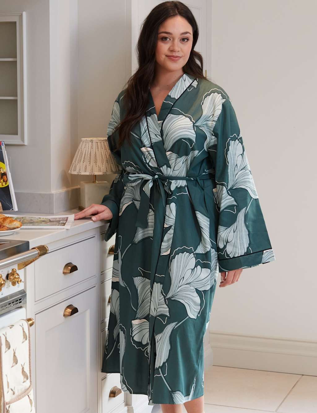 Cyberjammies Women's Cotton Modal Floral Dressing Gown - 8 - Green Mix - Available at M&S