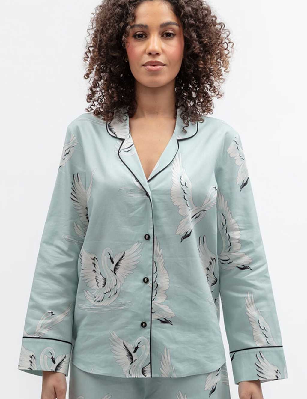 Cyberjammies Women's Cotton Rich Swan Print Pyjama Top - 6 - Mint - Available at M&S