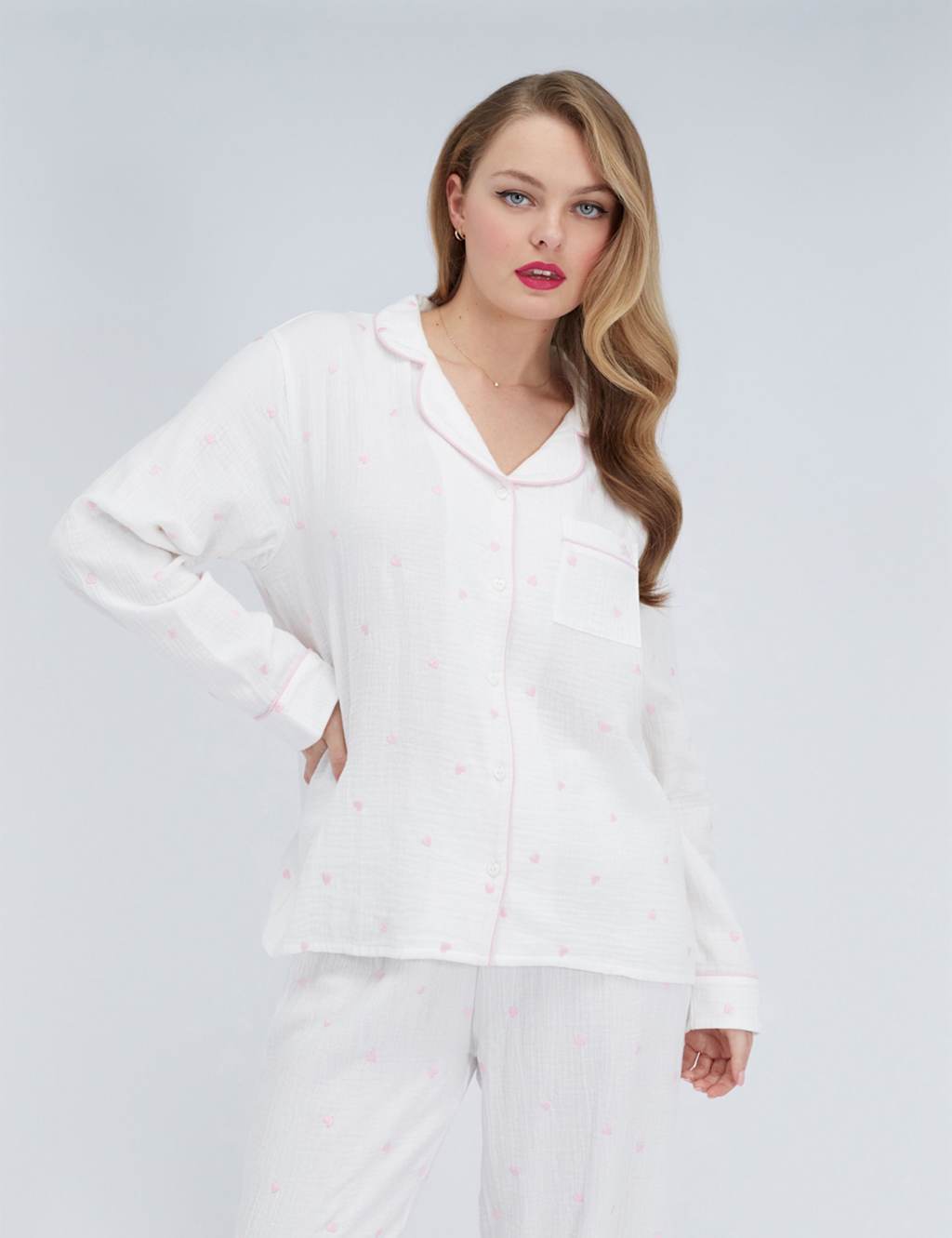 Boux Avenue Women's Pure Cotton Heart Pyjama Set - 18 - White Mix - Available at M&S