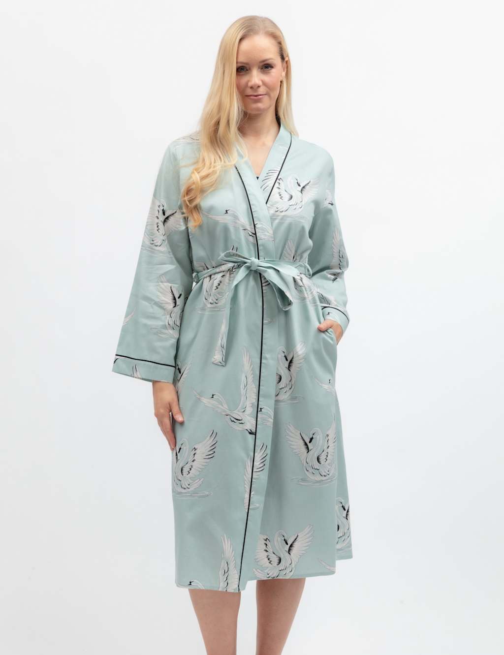 Cyberjammies Women's Cotton Modal Swan Print Dressing Gown - 12 - Mint - Available at M&S