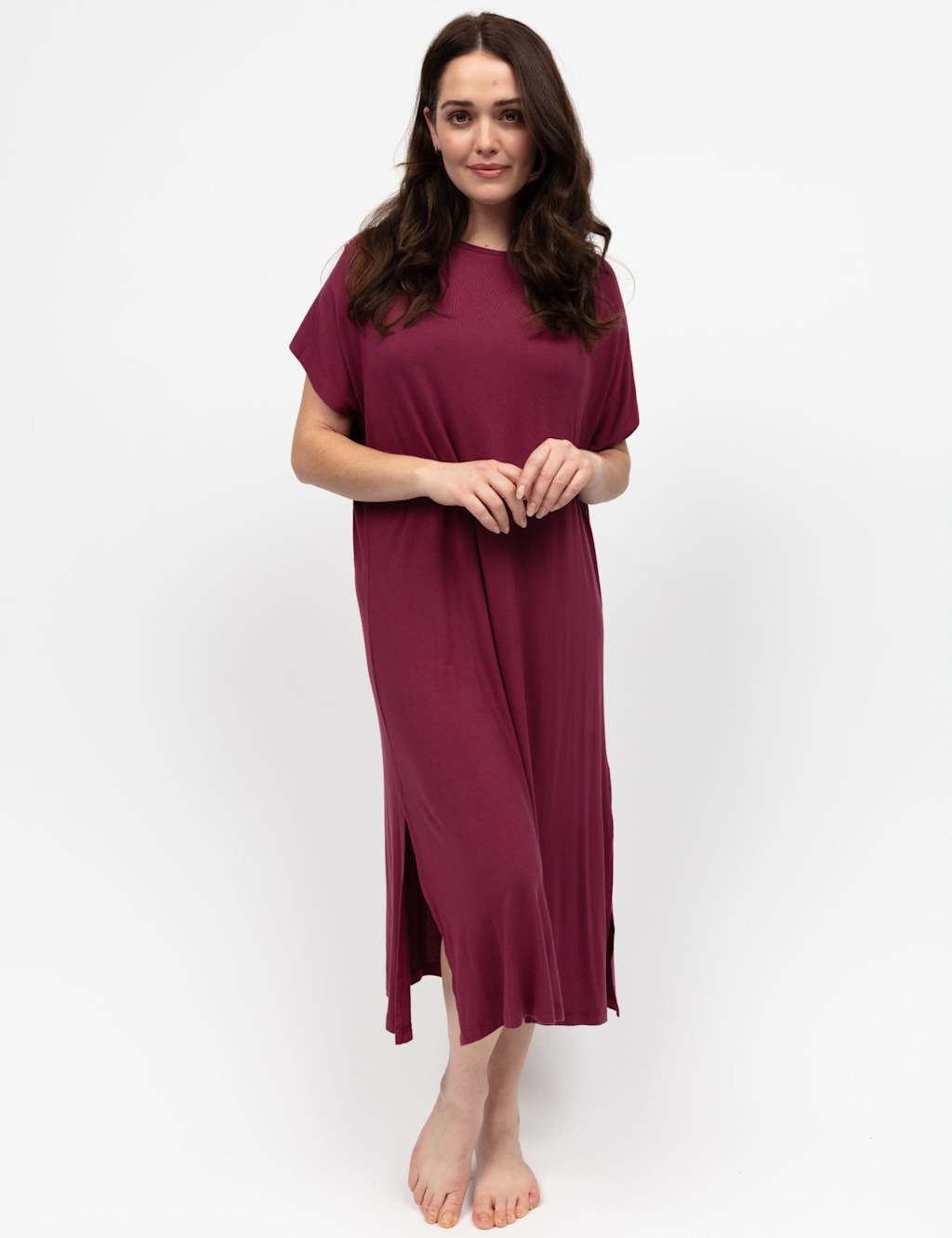 Cyberjammies Women's Jersey Side Split Nightdress - 12 - Burgundy, Burgundy