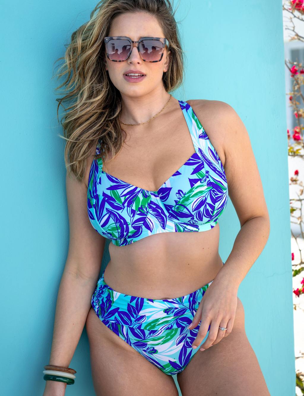Pour Moi Women's Santa Monica Side Support Non Padded Underwired Bikini Top - 34GG - Aqua Mix - Available at M&S