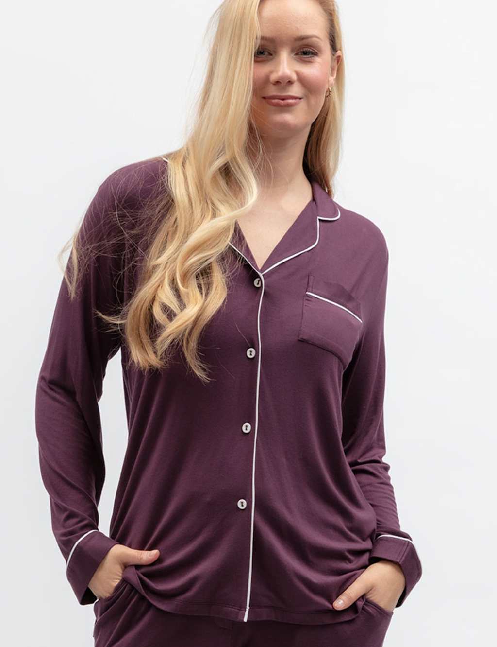 Cyberjammies Women's Modal Rich Revere Pyjama Top - 12 - Plum - Available at M&S