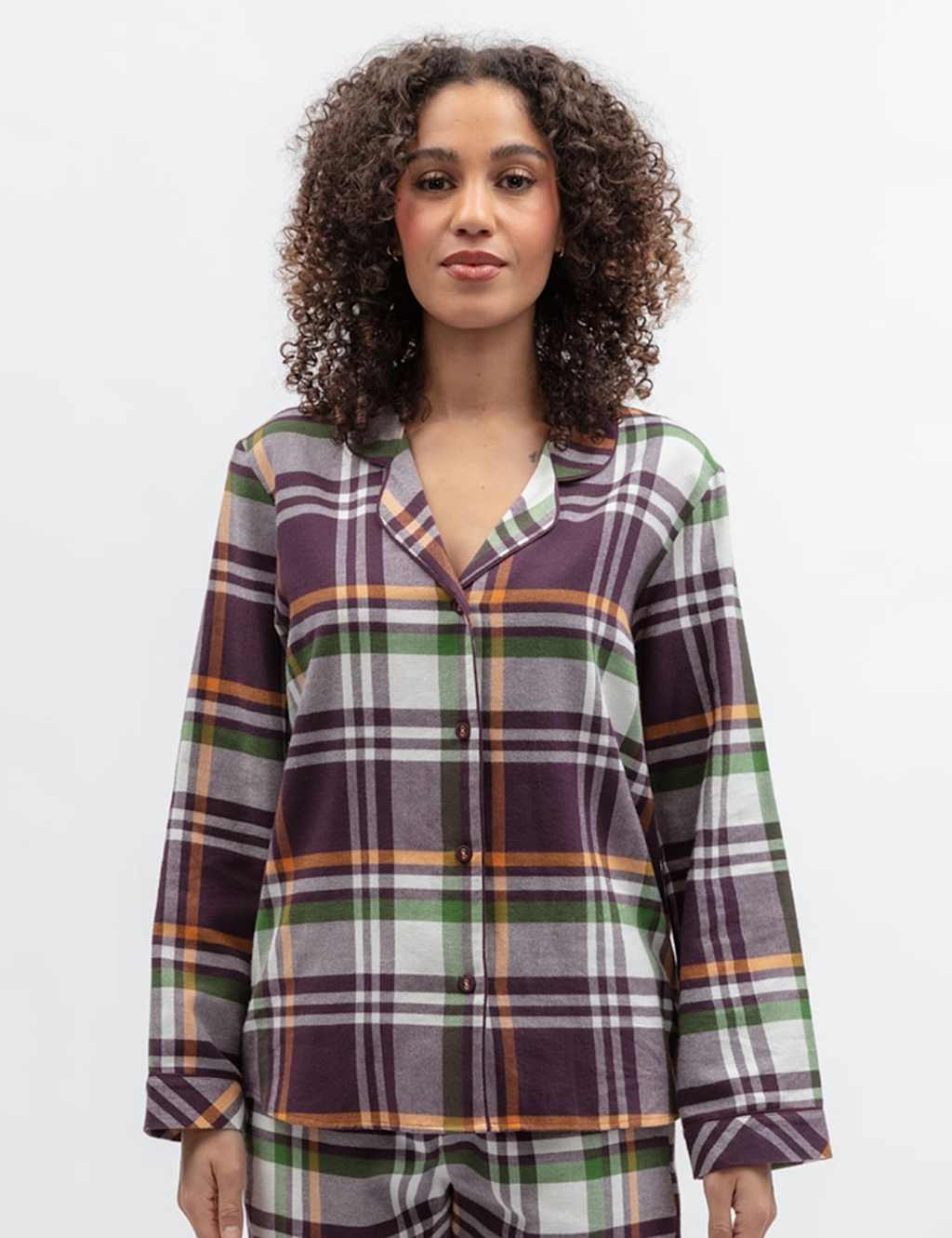 Cyberjammies Women's Pure Cotton Checked Pyjama Top - 12 - Plum - Available at M&S