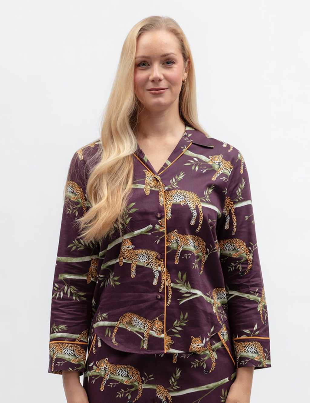 Cyberjammies Women's Cotton Modal Leopard Print Pyjama Top - 12 - Plum - Available at M&S