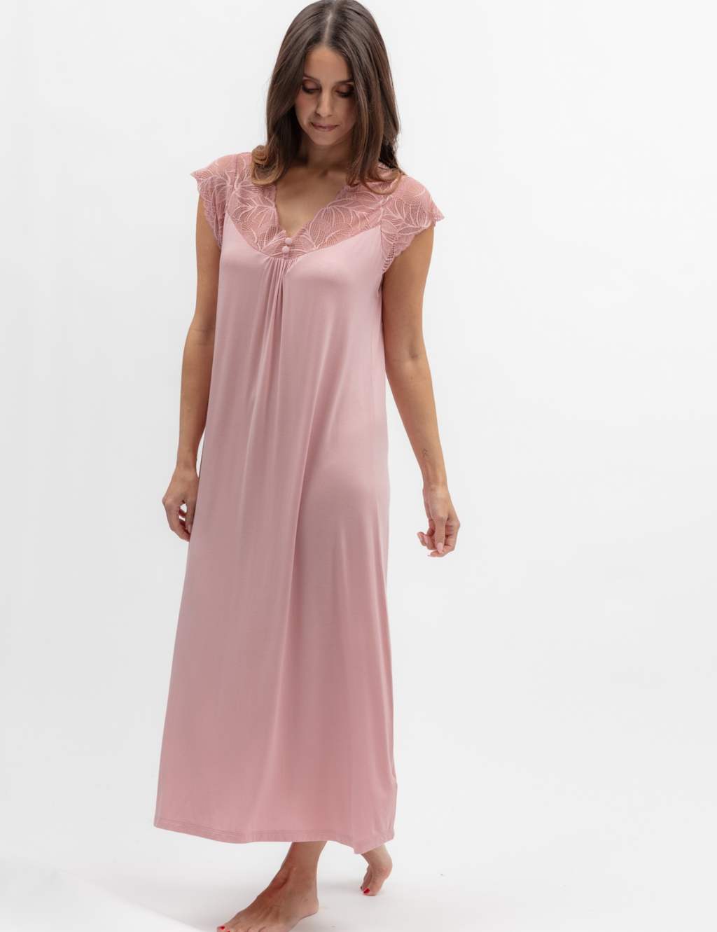 Cyberjammies Women's Modal Rich Lace Trim Long Nightdress - 22 - Pink - Available at M&S