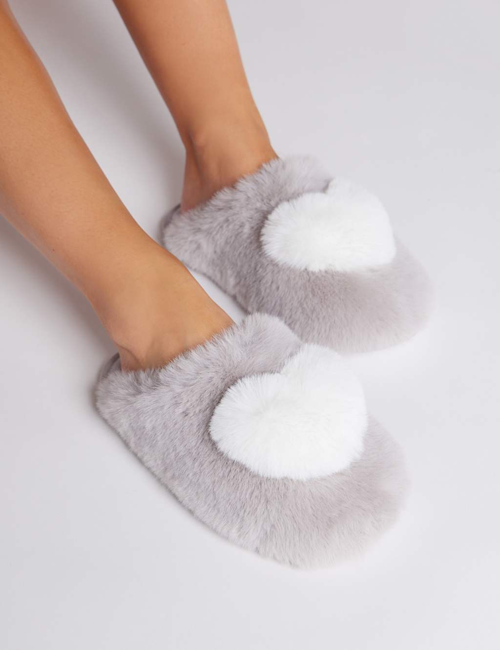 Faux Fur Heart Mule Slippers