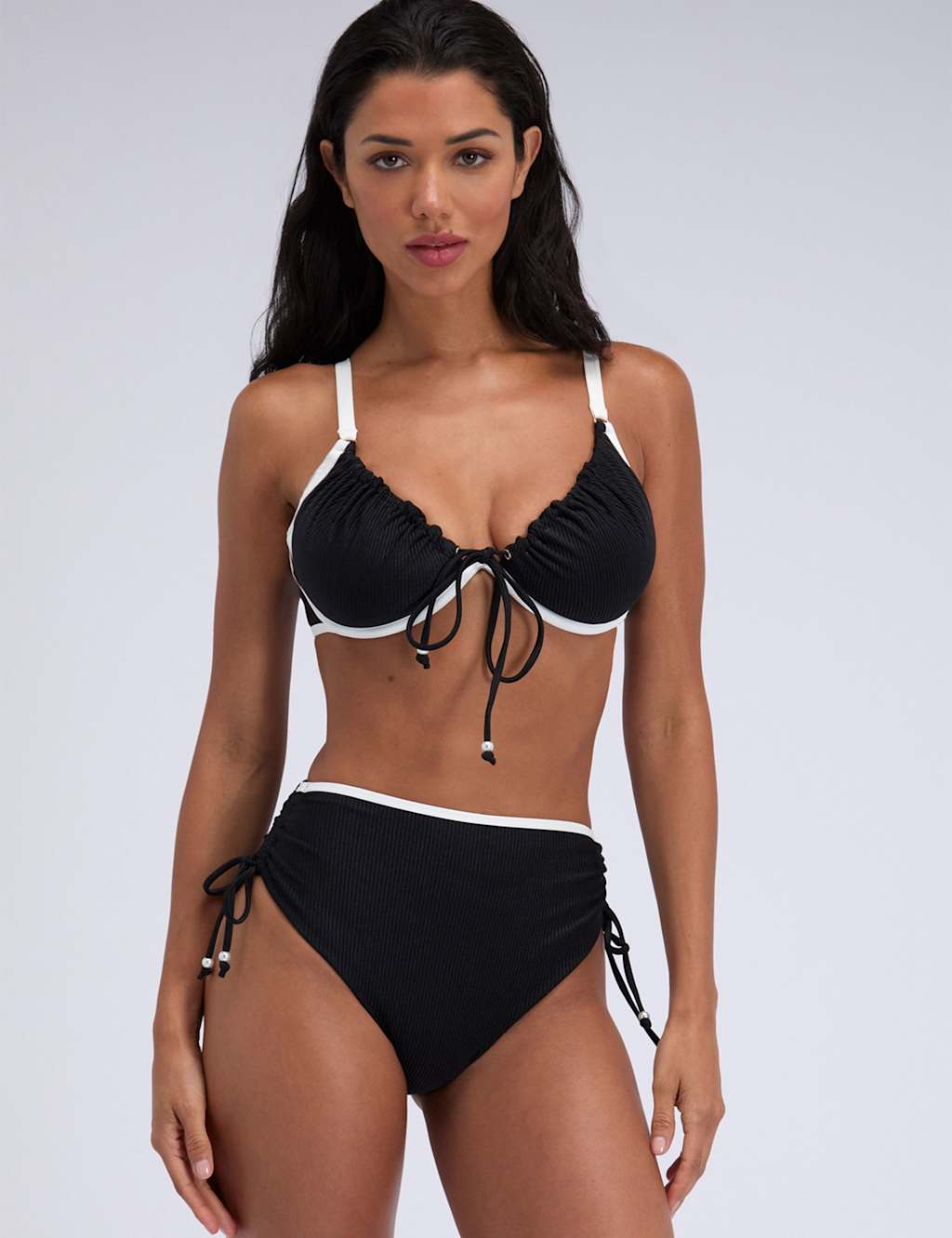 Boux Avenue Women's Ibiza Ribbed High Waisted Bikini Bottoms - 16 - Black Mix - Available at M&S