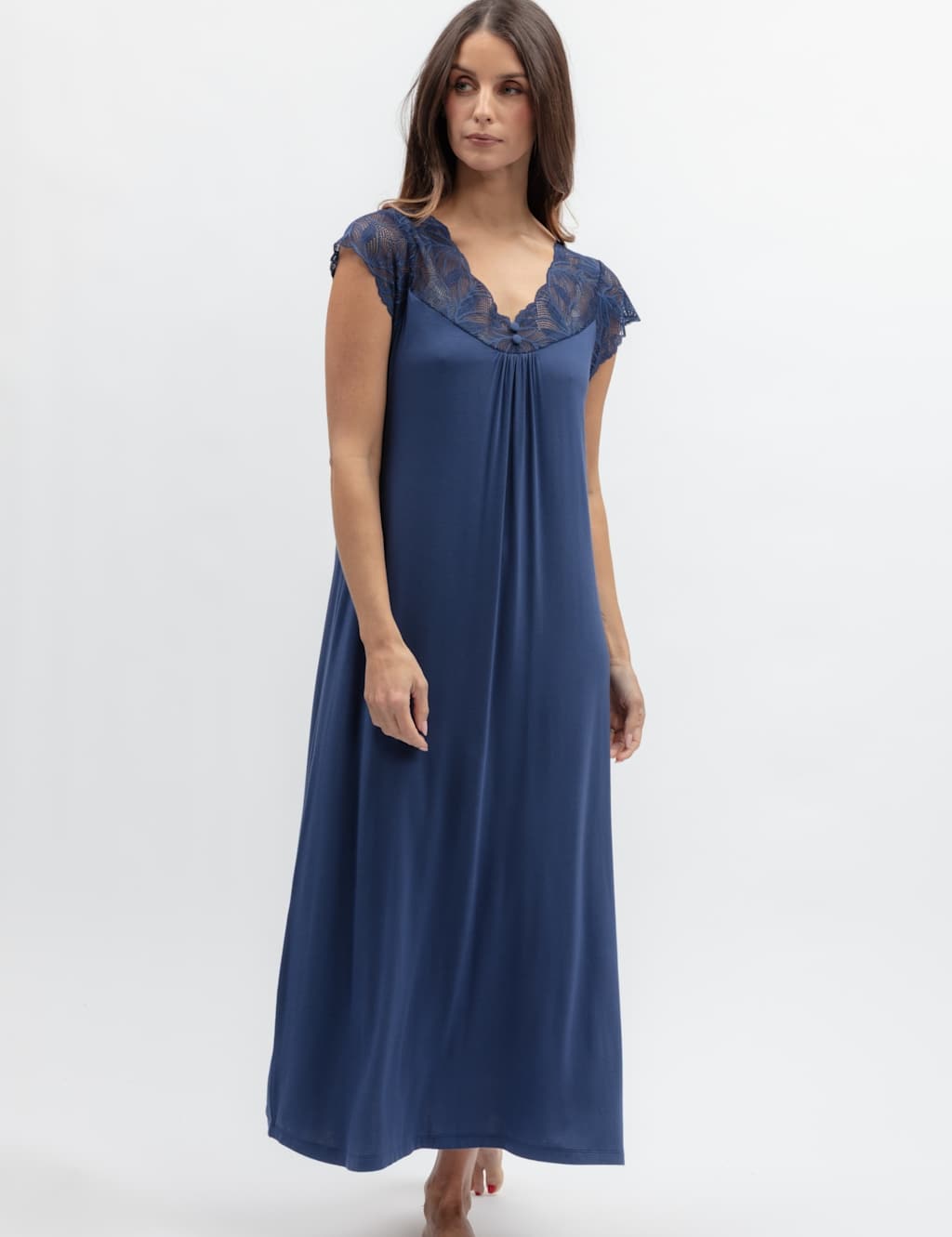Cyberjammies Women's Jersey Lace Trim Nightdress - 10 - Navy - Available at M&S
