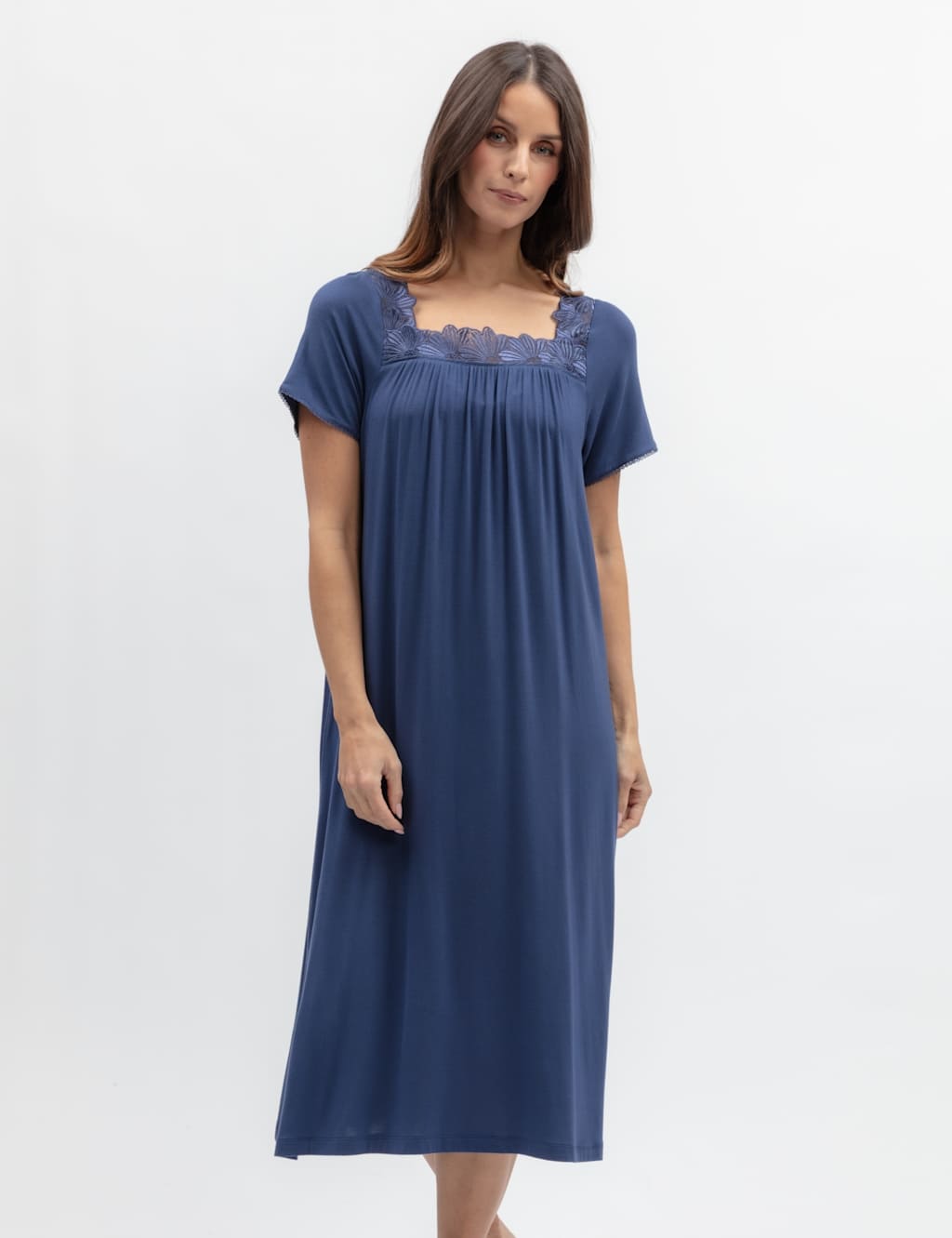 Cyberjammies Women's Jersey Lace Trim Nightdress - 14 - Navy - Available at M&S