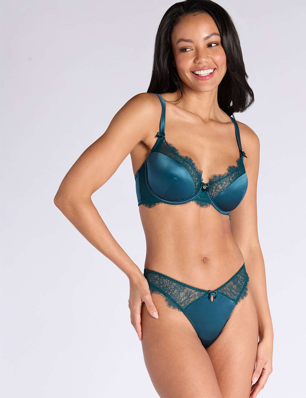 Boux Avenue Rylee Satin Wired Plunge Bra (B-F) Teal