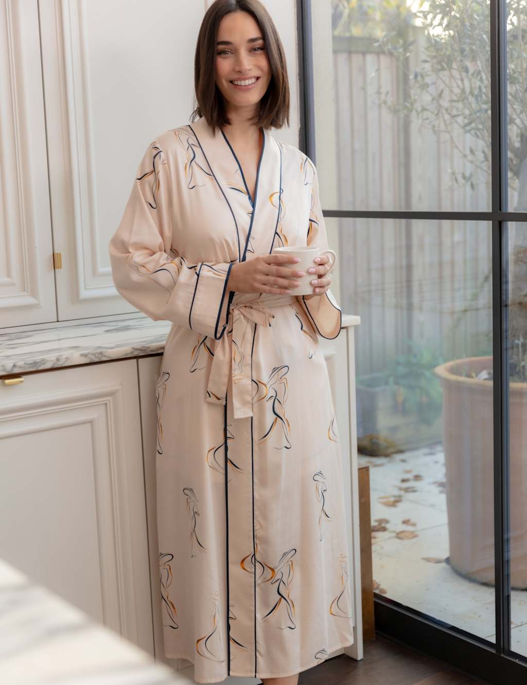 Cyberjammies Women's Cotton Fable and Eve Modal Printed Dressing Gown - 14 - Cream Mix - Available at M&S