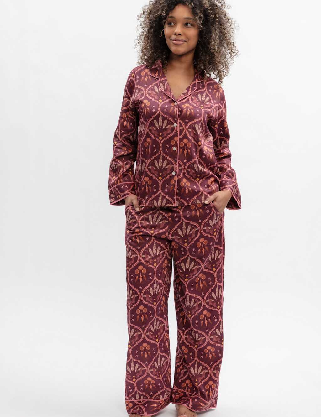 Cyberjammies Women's Cotton Modal Geometric Wide Leg Pyjama Set - 10 - Pink Mix - Available at M&S