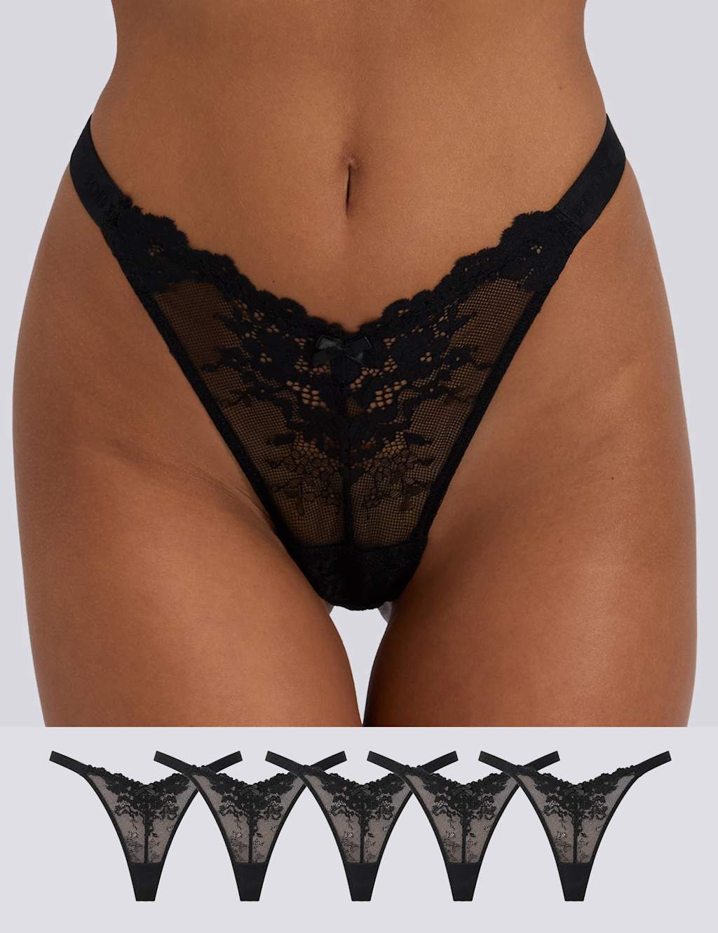 Boux Avenue Women's 5 Pack Fran Lace Thongs - 8 - Black - Available at M&S