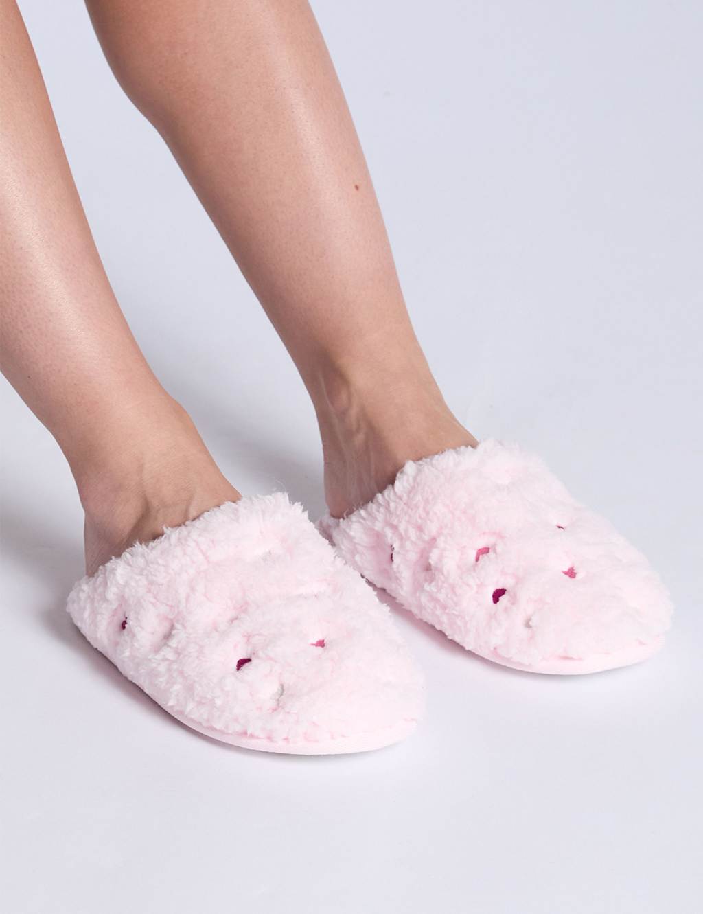 Boux Avenue Borg Heart Mule Slippers Light Pink