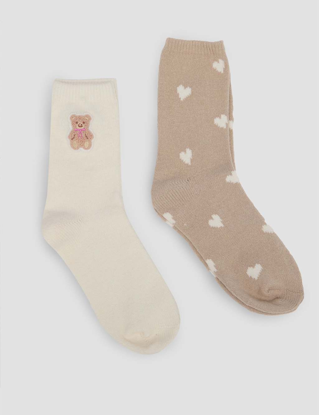 Boux Avenue Women's 2 Pack Teddy Bear Fluffy Socks - Neutral - Available at M&S