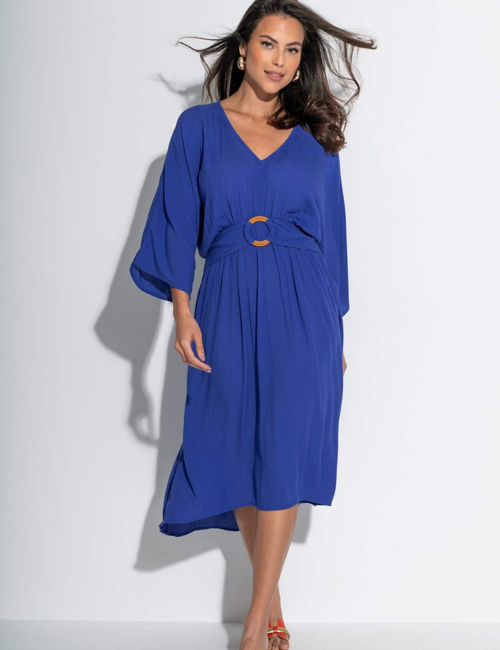 Pour Moi Women's Crinkle Ring Front Midi Kaftan Beach Dress - 10 - Blue - Available at M&S