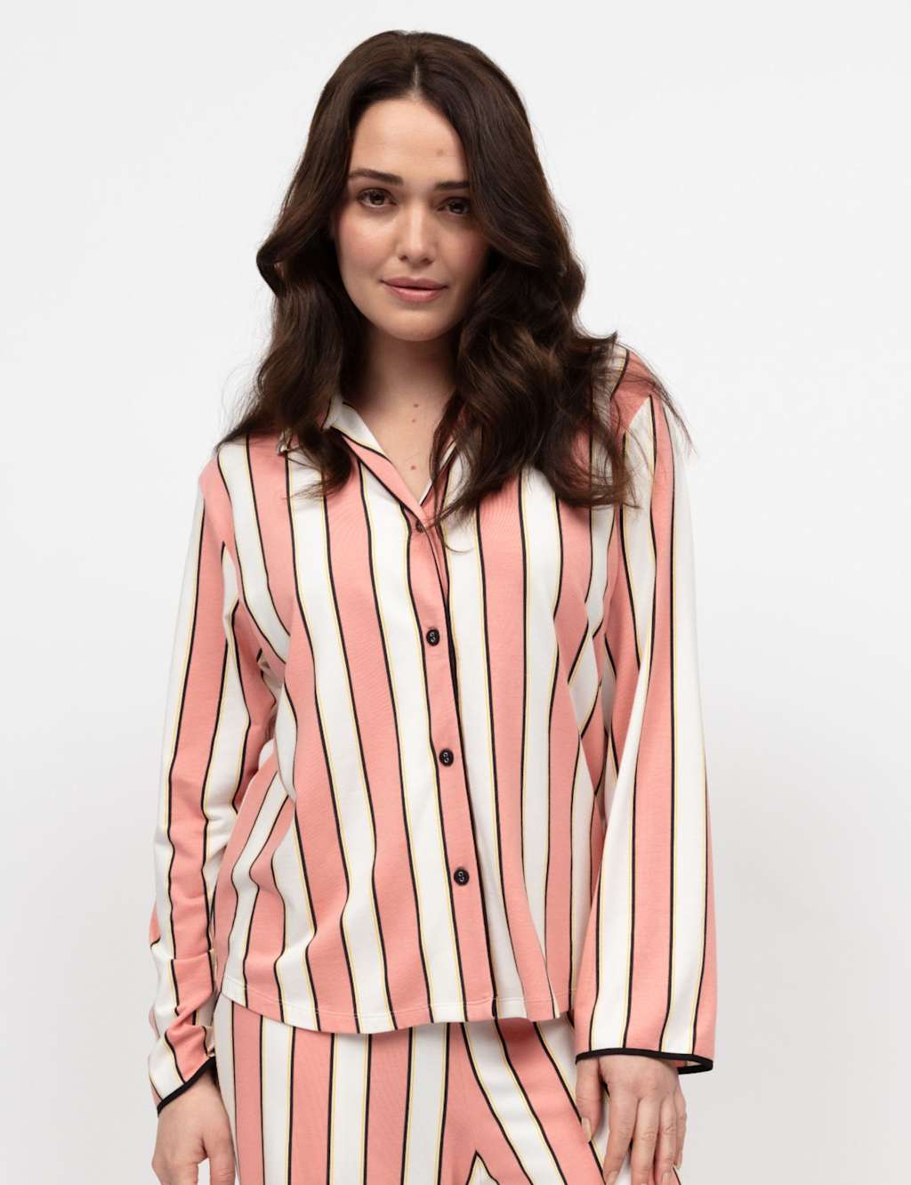 Cyberjammies Cotton Modal Blend Striped Pyjama Top Light Pink Mix