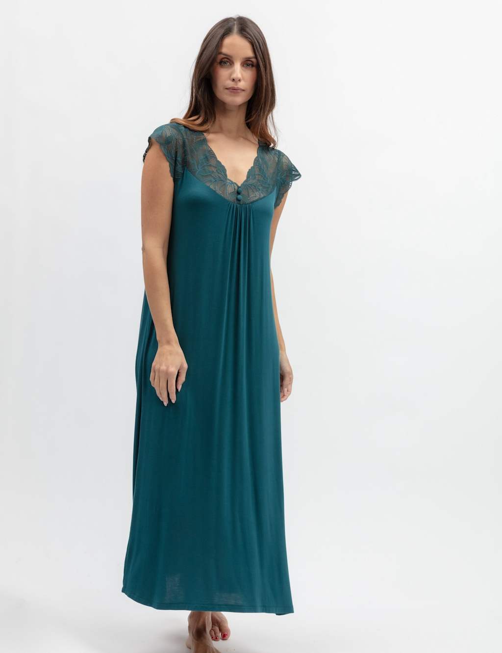 Cyberjammies Women's Modal Rich Jersey Lace Trim Nightdress - 28 - Teal - Available at M&S