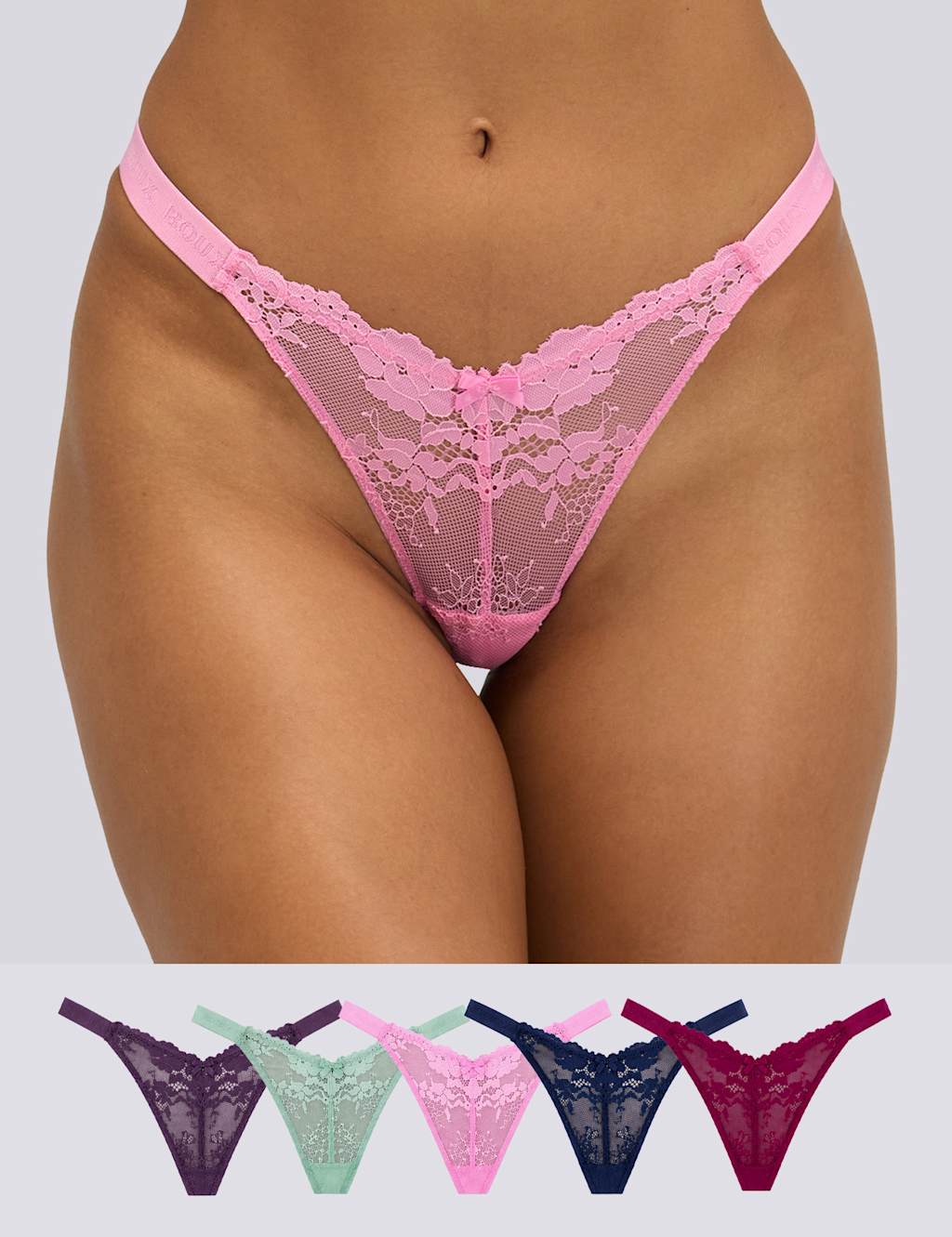 Boux Avenue Women's 5 Pack Fran Lace High Leg Thongs - 14 - Multi - Available at M&S