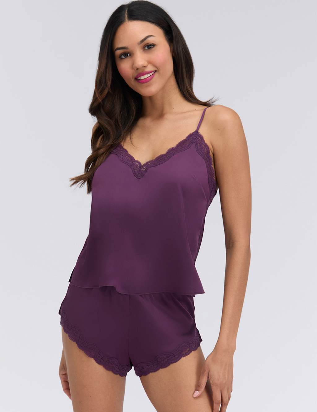 Boux Avenue Women's Satin Lace Shortie Set - 12 - Plum - Available at M&S