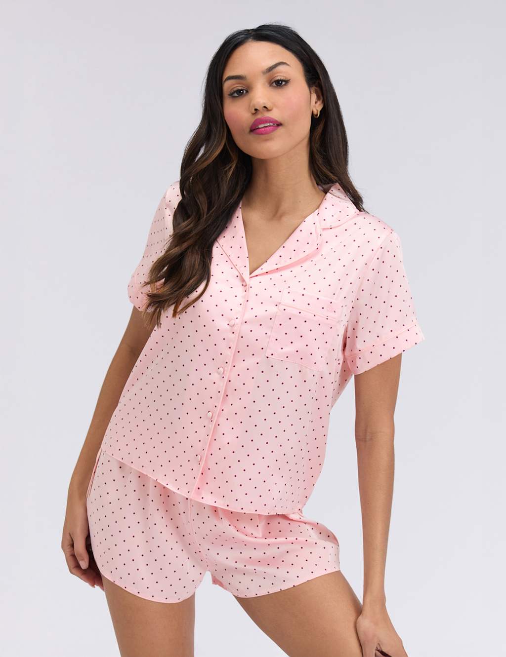 Boux Avenue Women's Satin Polka Dot Shortie Set - 12 - Pink Mix - Available at M&S