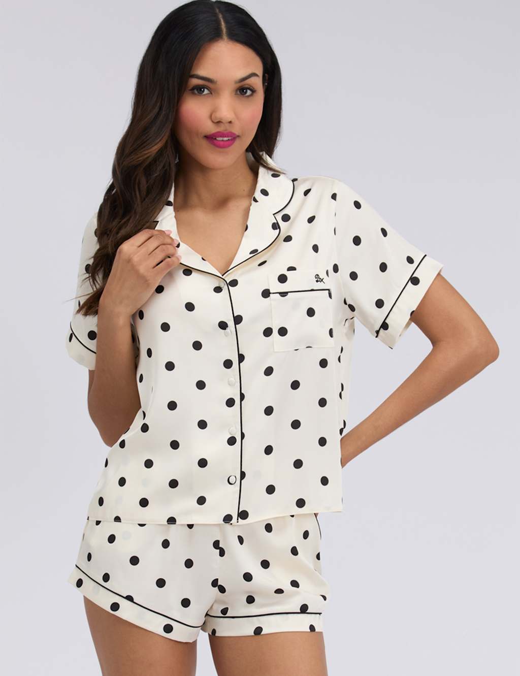 Boux Avenue Women's Satin Polka Dot Shortie Set - 16 - Ivory Mix - Available at M&S