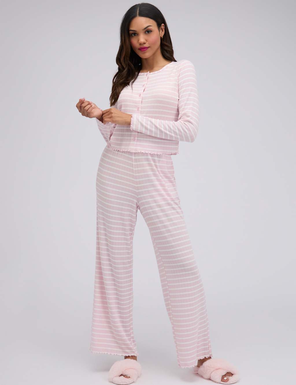 Boux Avenue Women's Stripe Pointelle Pyjama Set - 12 - Pink Mix - Available at M&S