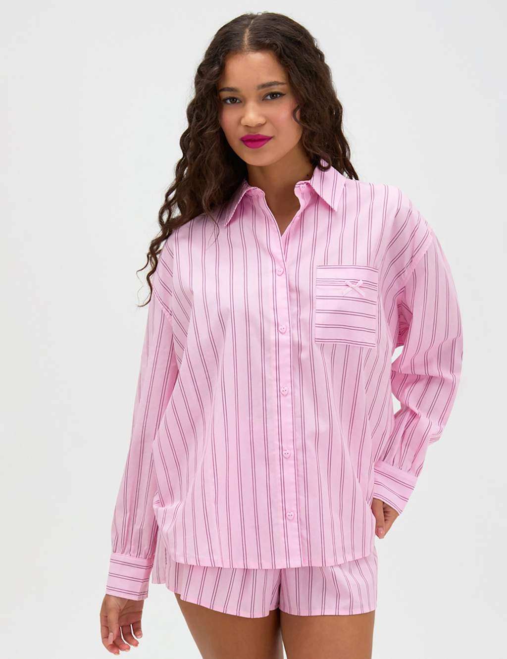 Boux Avenue Women's Pure Cotton Striped Pyjama Set - 12 - Pink Mix - Available at M&S