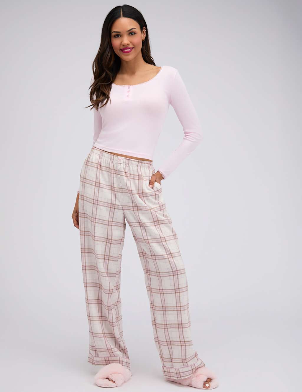 Boux Avenue Women's Pointelle and Check Pyjama Set - 10 - Pink Mix - Available at M&S