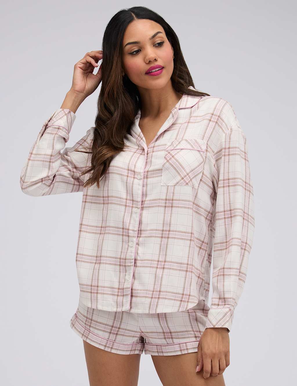 Boux Avenue Women's Checked Shortie Set - 8 - Neutral - Available at M&S