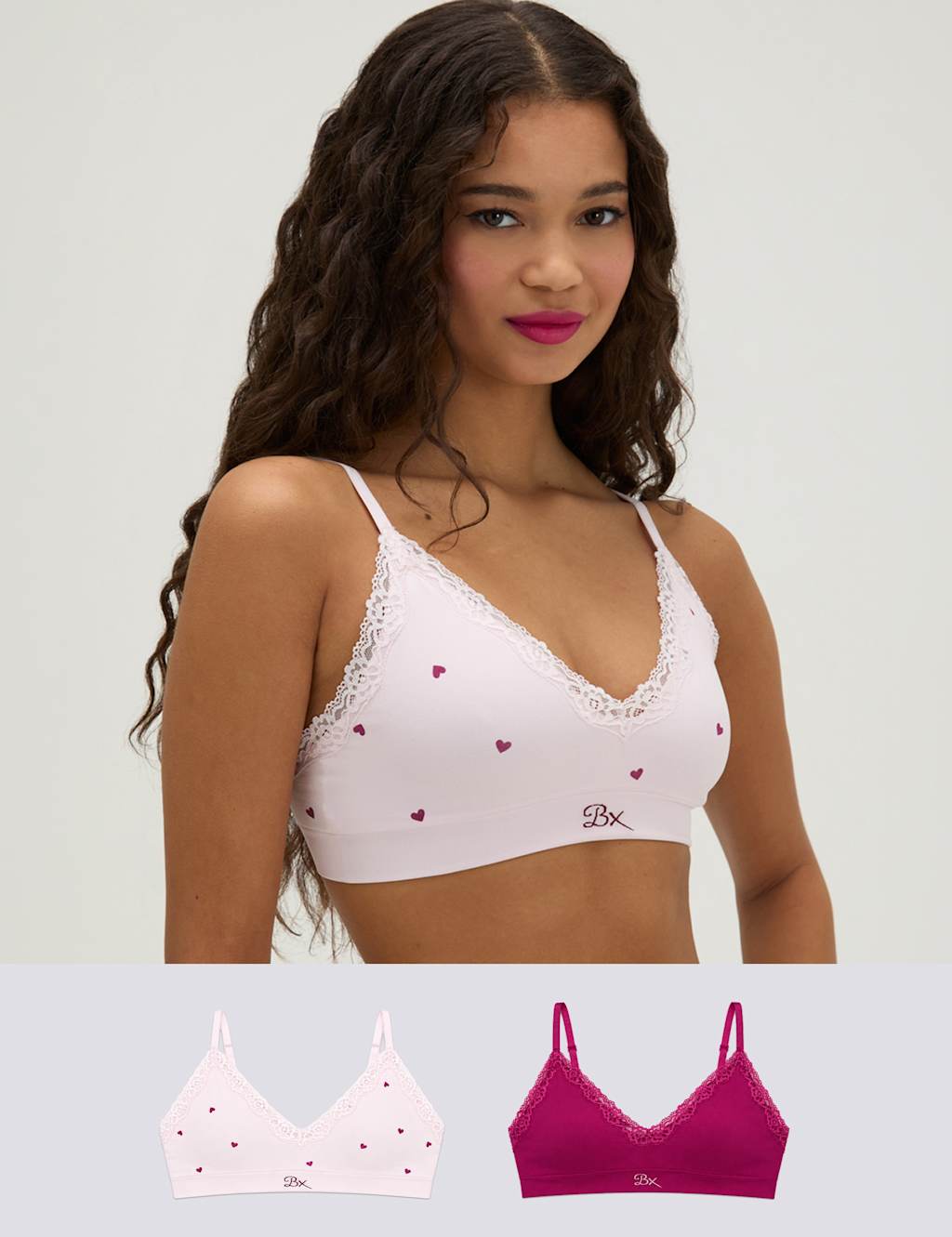 Boux Avenue Women's 2 Pack Lace Seamless Bralettes - Medium - Berry - Available at M&S