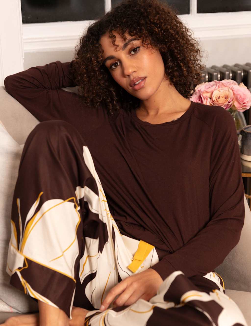 Cyberjammies Modal Rich Cuffed Hem Pyjama Top Chocolate