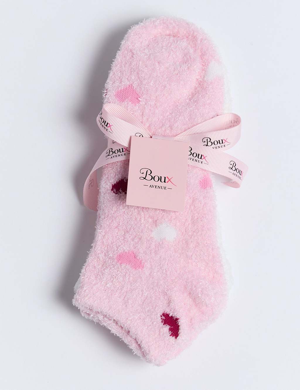 Boux Avenue 2 Pack Cosy Heart Trainer Fluffy Socks Pink Mix