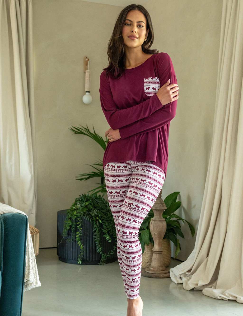 Pour Moi Christmas Soft Touch Jersey Legging Pyjama Set Red Mix