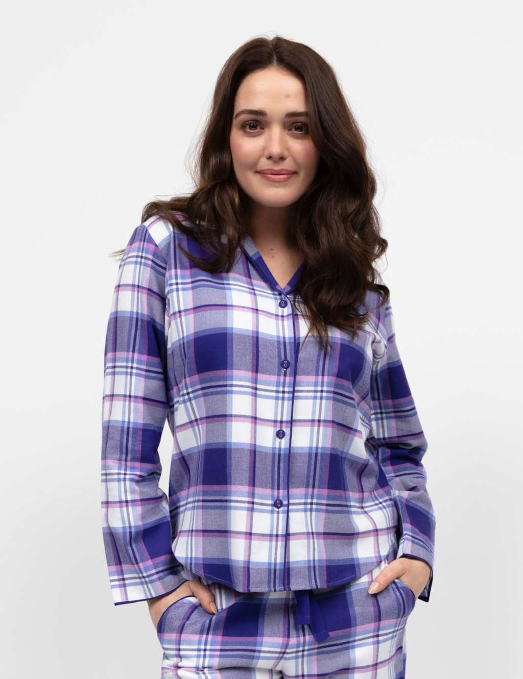 Cyberjammies Pure Cotton Checked Pyjama Top Purple Mix