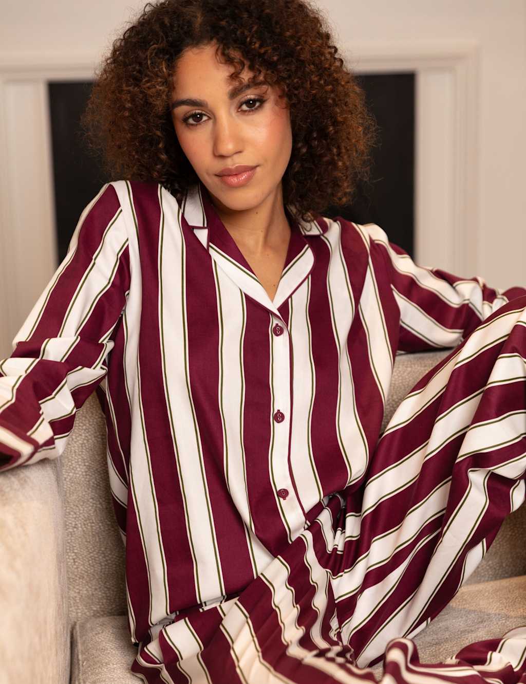 Cyberjammies Cotton Modal Blend Striped Pyjama Bottoms Burgundy Mix