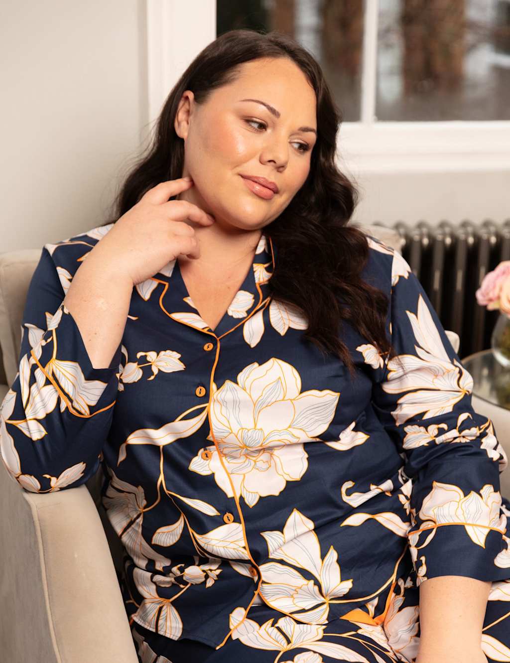 Cyberjammies Cotton Rich Floral Pyjama Top Navy Mix