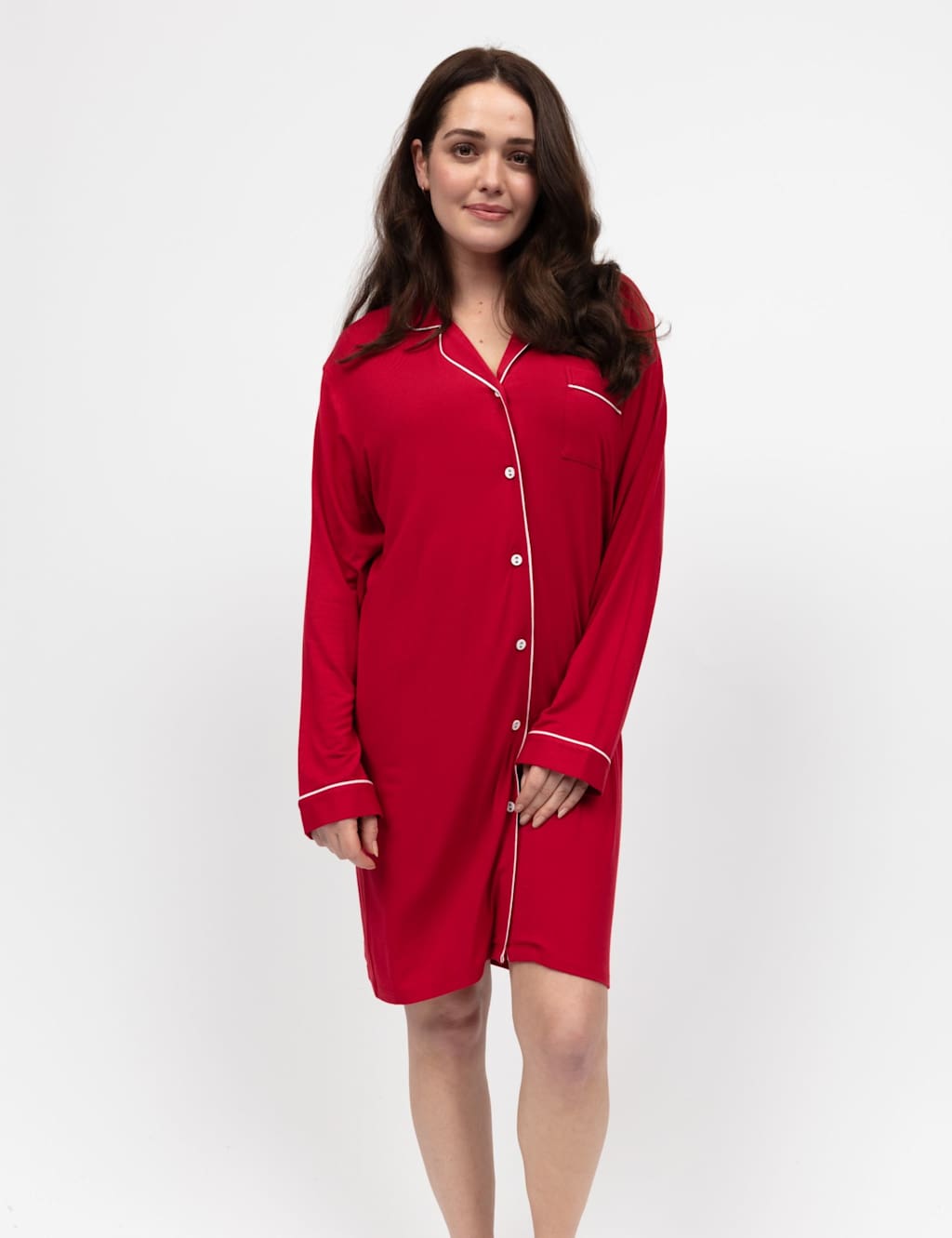 Cyberjammies Modal Rich Contrast Piping Nightshirt Red
