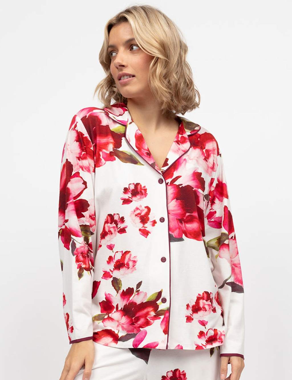 Cyberjammies Jersey Floral Print Pyjama Top Red Mix