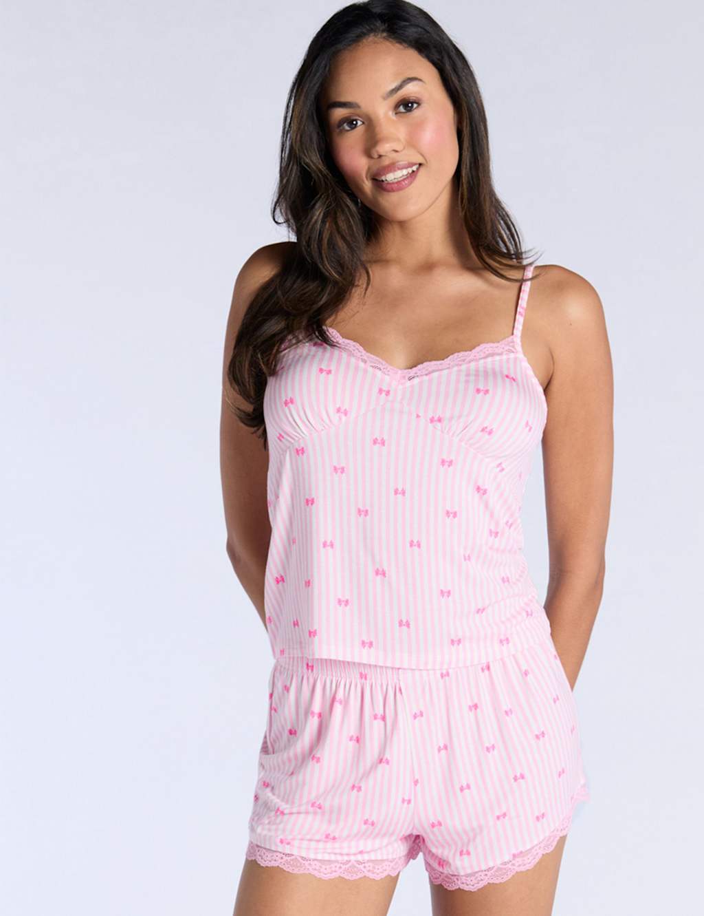 Boux Avenue Striped & Bow Shortie Set Pink Mix