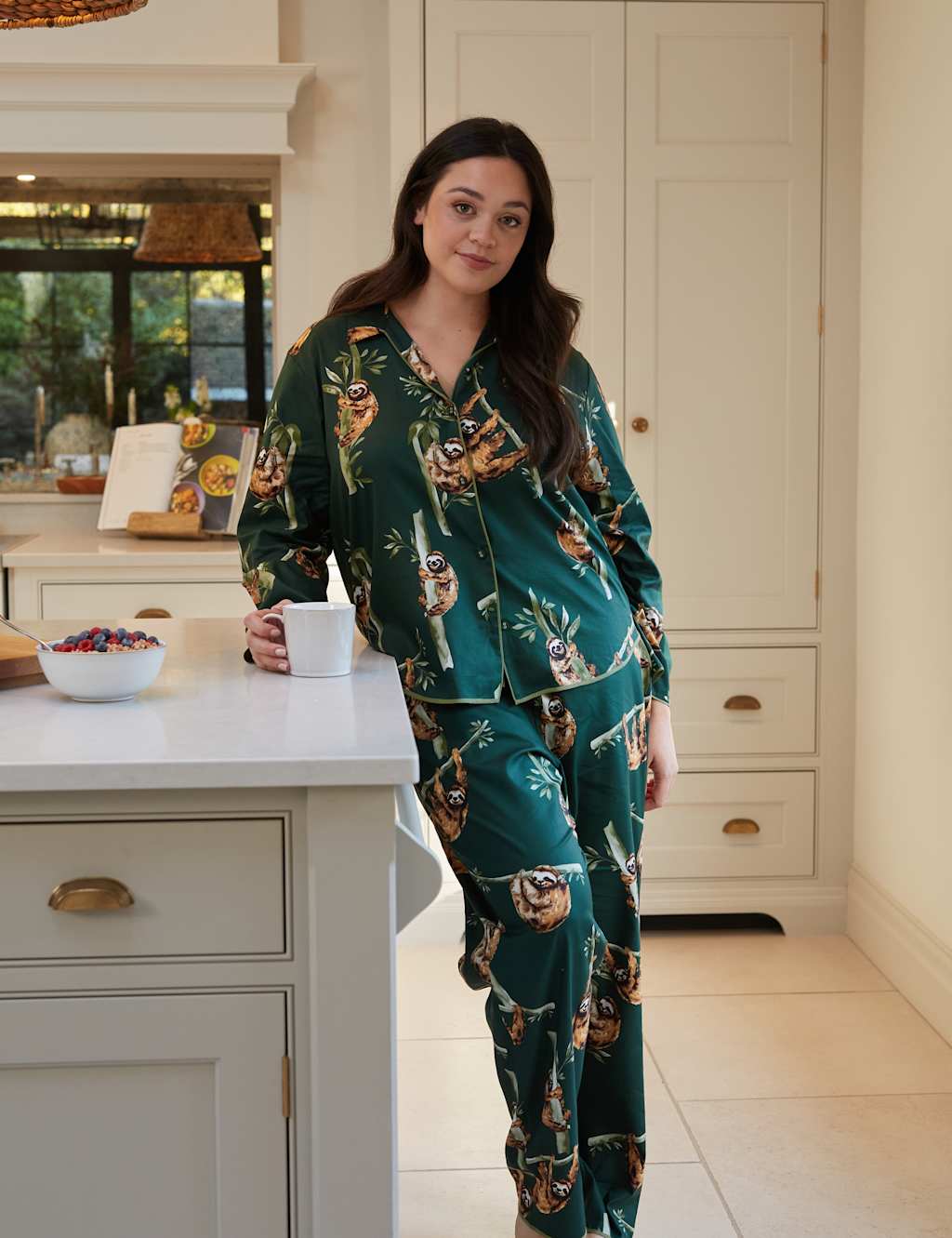 Cyberjammies Women's Cotton Modal Sloth Print Pyjama Bottoms - 24 - Dark Green Mix - Available at M&S