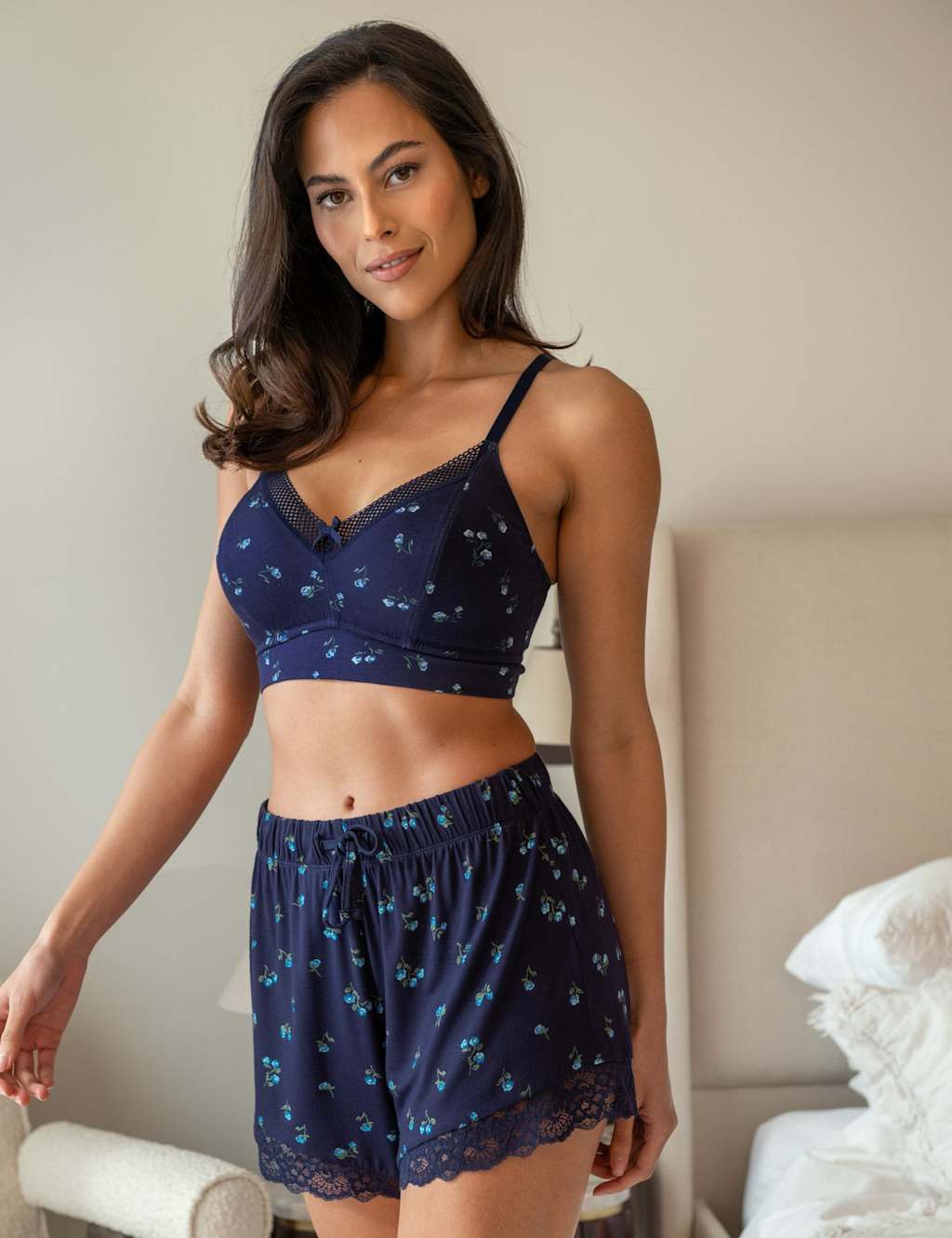 Pour Moi Women's Love To Lounge Floral Non Wired Bra (A-G) - 34D - Navy Mix - Available at M&S
