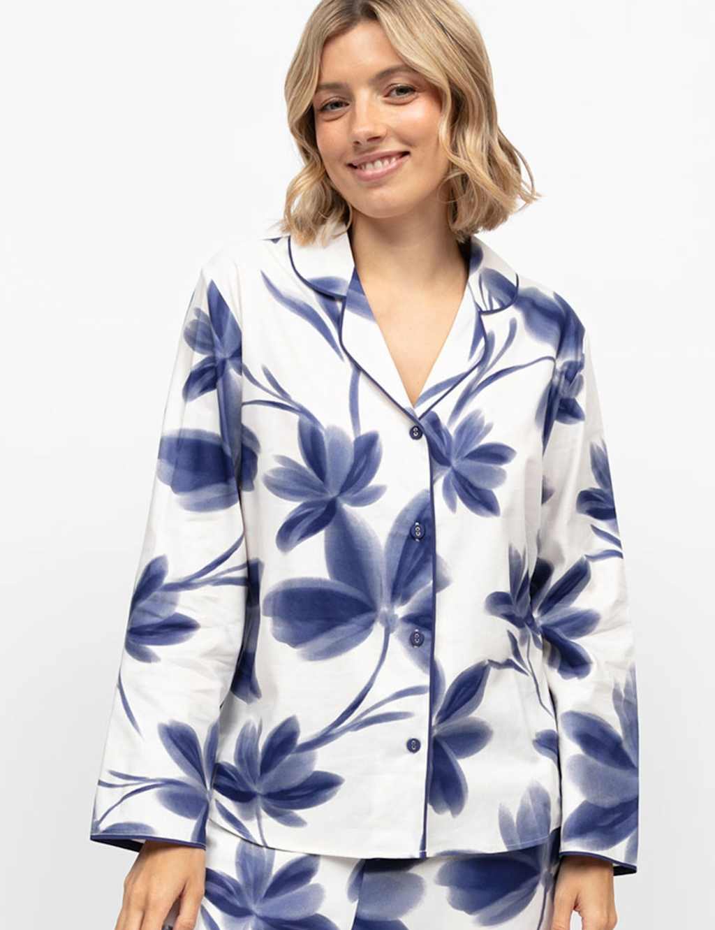 Cyberjammies Cotton Modal Floral Pyjama Top Navy Mix