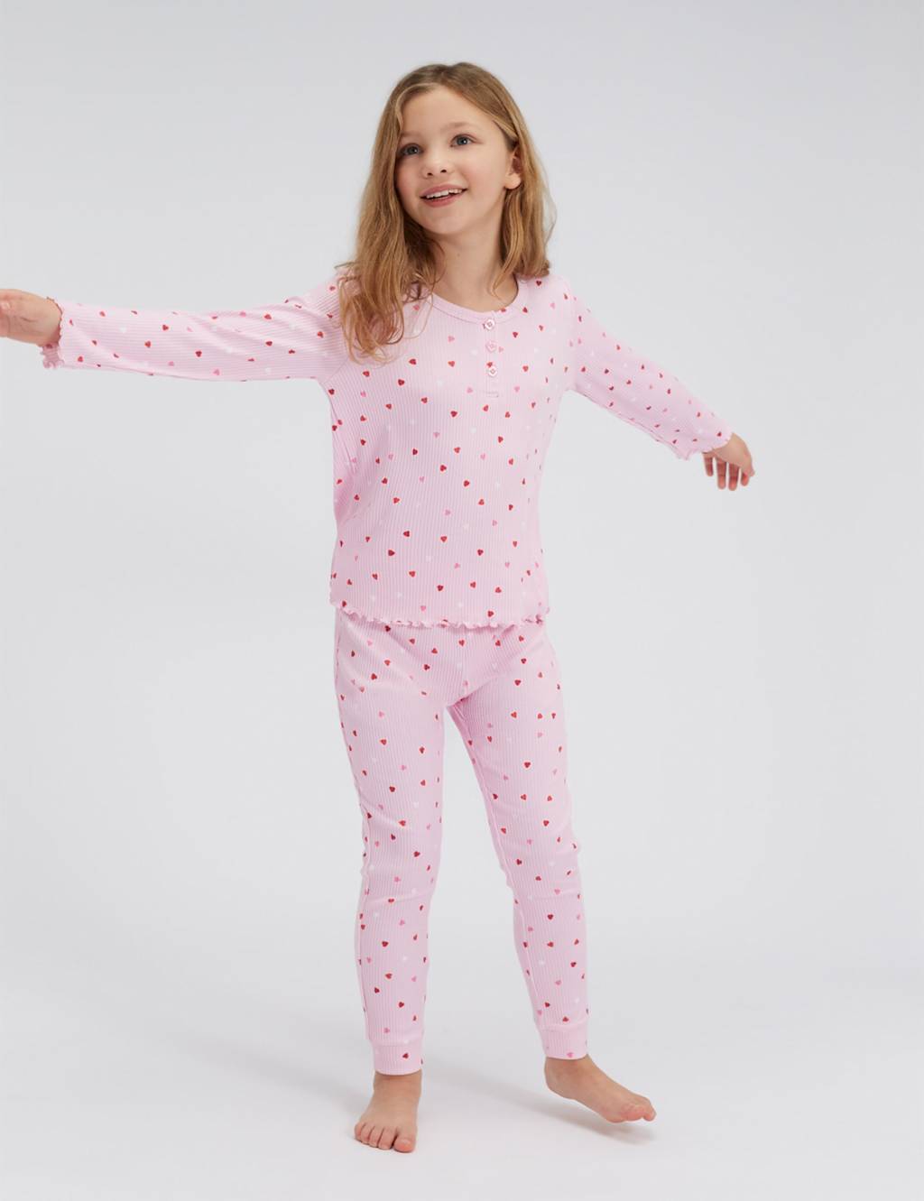 Boux Avenue Girls Valentines Ribbed Heart Print Pyjamas - 10-11 Years - Pink Mix - Available at M&S