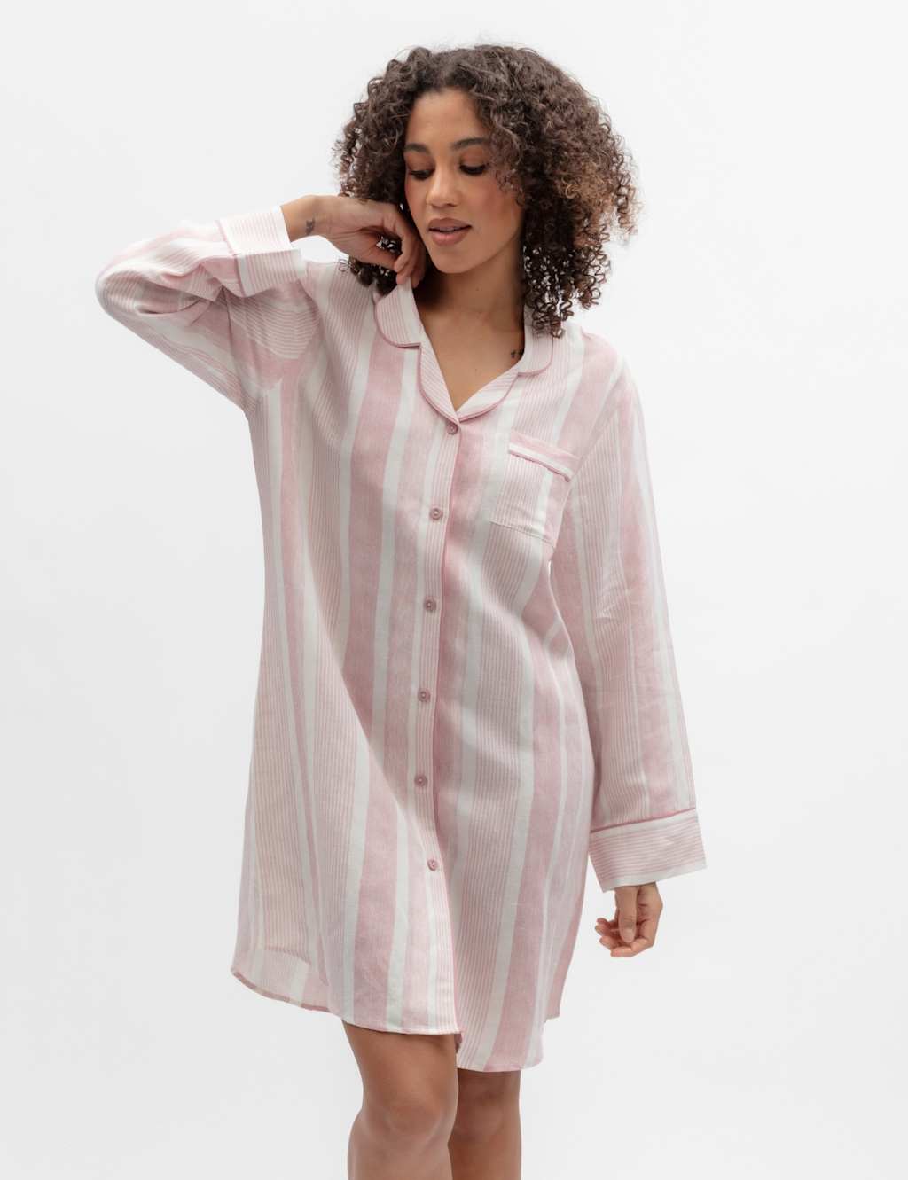 Cyberjammies Women's Linen Blend Striped Nightshirt - 14 - Pink Mix - Available at M&S