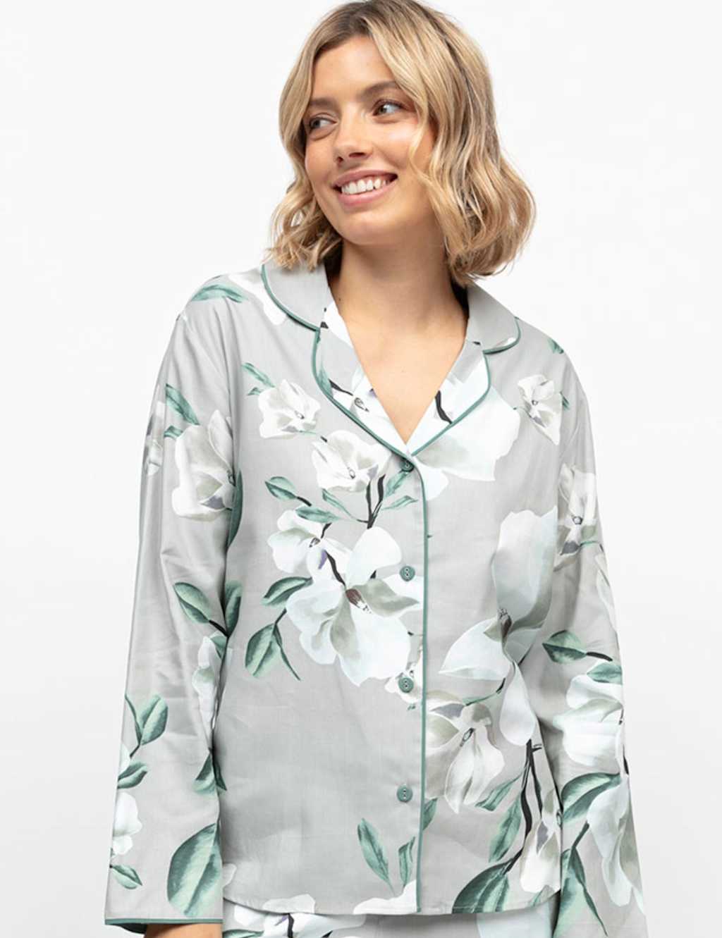 Cyberjammies Cotton Modal Floral Revere Pyjama Top Grey Mix